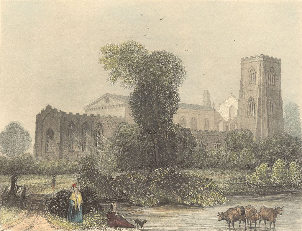 WALES. Llandaff Cathedral NE view 1850 old antique vintage print picture